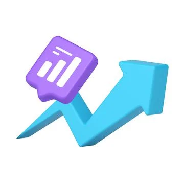 3d Realistic Icon Of Blue Up Arrow With Speech Bubble Containing Rising Gra.. Stock Illustration