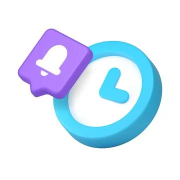 3d Realistic Icon Of Blue Clock With Notification Bell In Modern Isometric .. Stockillustratie