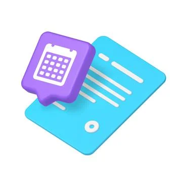 3d Realistic Icon Of Blue Document With Text And Speech Bubble Containing C.. Illustrazione stock