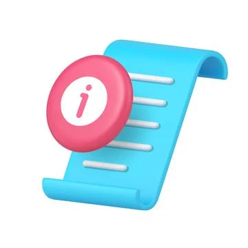 3d Realistic Icon Blue Document Sheet With Pink Information Button Symbol Illustrazione stock