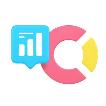 3d Realistic Icon Of Blue Pie Chart And Yellow Bar Graph Inside Speech Bubb.. Stock Illustration