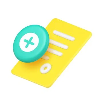 3d Realistic Icon Document Page And Add Button For File Creation And Manage.. Stock Illustration