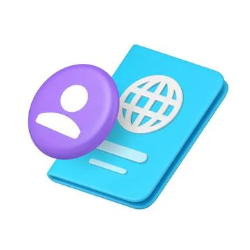 3d Realistic Icon Light Purple User Avatar With Blue Global Passport Symbol Stockillustratie