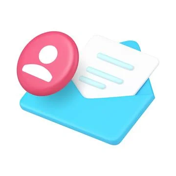 3d Realistic Icon Open Envelope And User Profile For Personal Communication.. Stock Illustration