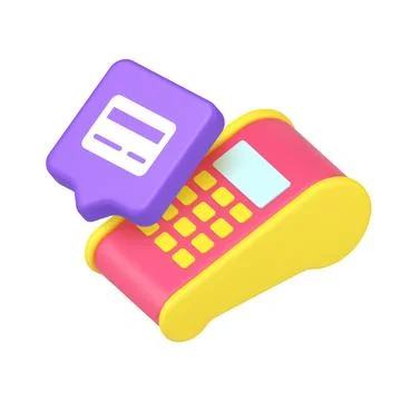 3d Realistic Icon Of Payment Terminal With Credit Card Symbol In Modern Col.. Stock Illustration
