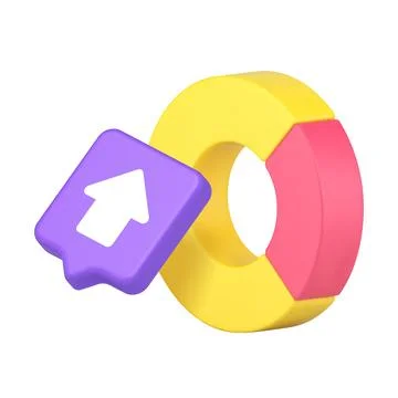 3d Realistic Icon Of Pie Chart With Up Arrow Symbol Inside Modern Speech Bubb Stock Illustration