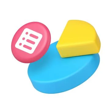 3d Realistic Icon Pie Chart With Highlighted Segment And List For Data Analys Stock Illustration