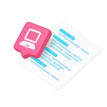 3d Realistic Icon Of Pink Code Page And White Computer Monitor Symbol For P.. Stock Illustration
