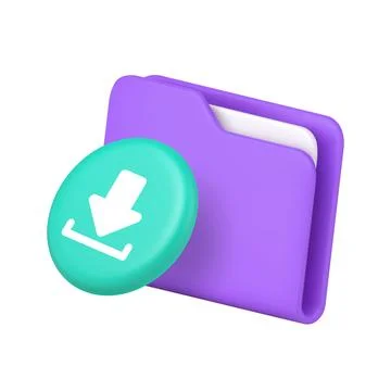 3D Realistic Icon Purple Document Folder And Blue Download Arrow For File M.. Stock Illustration