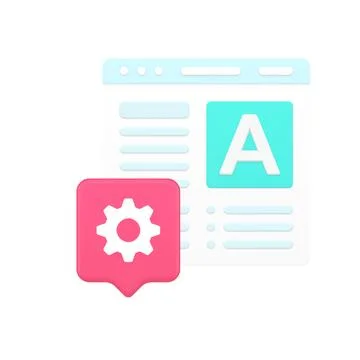 3d Realistic Icon Of Web Page With Language Symbol And Pink Settings Gear F.. Illustration