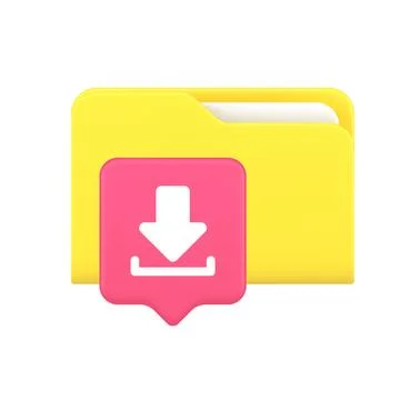 3d Realistic Icon Of Yellow Document Folder And Pink Download Arrow For Fil.. Stock Illustration