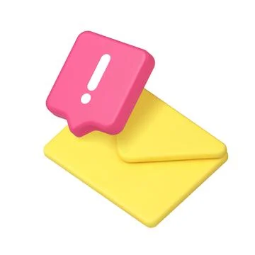 3d Realistic Icon Of Yellow Envelope And Exclamation Mark In Speech Bubble .. Stock Illustration