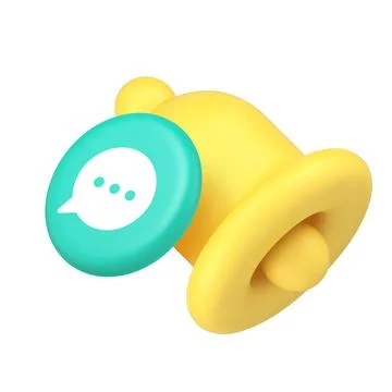 3d Realistic Icon Yellow Notification Bell With Blue Chat Message Symbol Ilustración de archivo