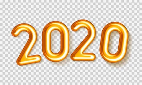 3d realistic isolated transparent vector New year gold gel balls 2020, numbers Stock Illustration
