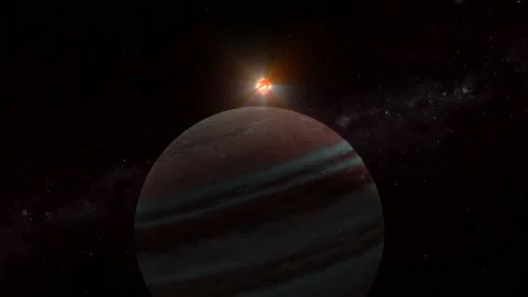 3d realistic Jupiter planet with glowing sun Stock Footage 221906271