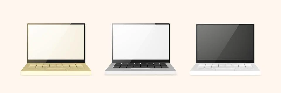 3d realistic laptop with blank screen on light background. Vector illustratio Stock Illustration