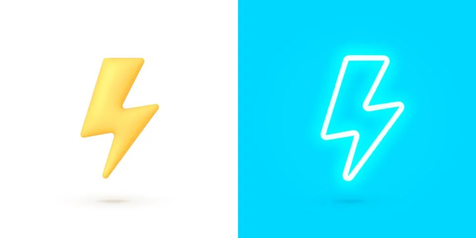 3d realistic lightning bolt vector illustration. Bolt neon on light background Stock Illustration