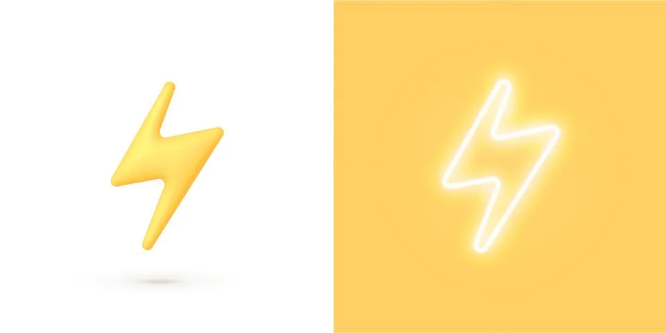 3d realistic lightning bolt vector illustration. Bolt neon on light background Stock Illustration