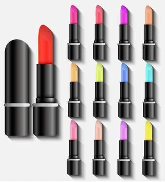3D realistic lipstick set vector. Isolated glossy makeup cosmetic illustratio Stock Illustration