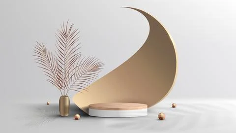 3D realistic luxury style empty wood grain top white podium pedestal stand .. Stock-Illustration