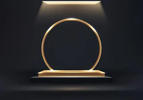 3D realistic luxury style empty black and golden podium pedestal box stand Stock Illustration