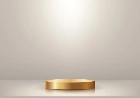 3D realistic luxury style empty golden podium stand with lighting on minima.. Stock Illustration