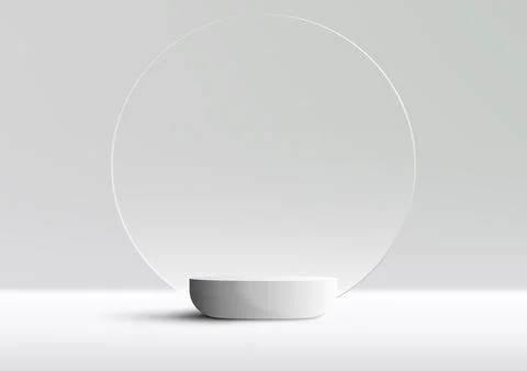 3D realistic luxury style empty white podium stand and circle transparent g.. Illustrazione stock
