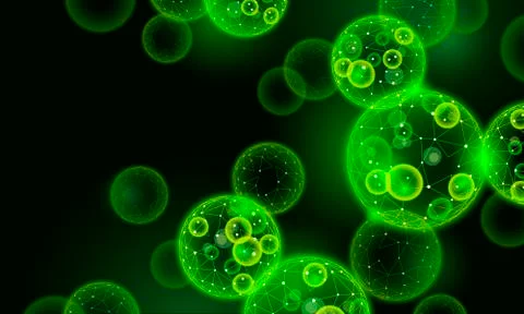 3D realistic macro Chlorella cells colony. Green energy biofuel food supplement Stock Illustration