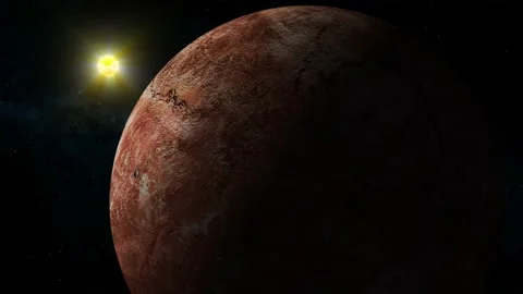 3d realistic Makemake fictional planet glowing sun view on space Stock Footage 221906272