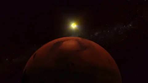 3d realistic Mars planet with glowing sun Stock Footage 221906369