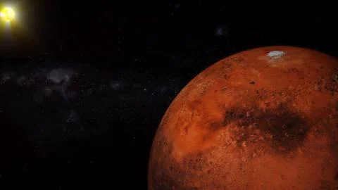 3d realistic Mars planet glowing sun view on space galaxy Stock Photos