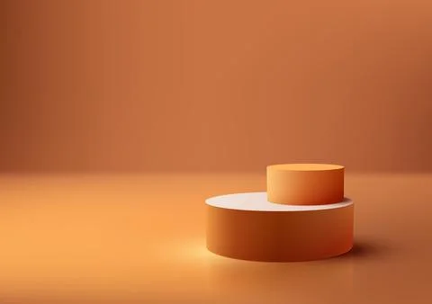 3D realistic mockup display empty orange and white podium platform on minim.. Stock Illustration