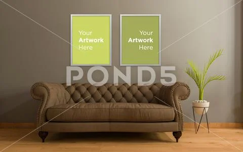 3D Realistic Mockup of living room Interior PSD Template