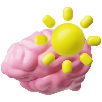 3D realistic model of human brain with sun, Mental health concept, vector pink Stock Illustration