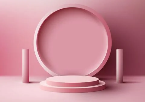 3D realistic modern style empty pink podium stand with pink circle backdrop.. Stock Illustration