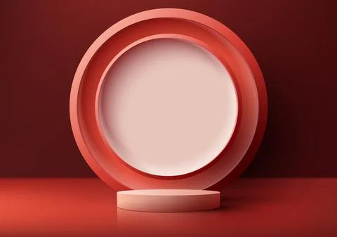 3D realistic modern style empty white podium stand with pink circle backdro.. Stock Illustration