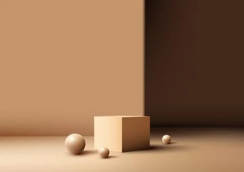 3D realistic modern style empty beige color podium stand with geometric rec.. Stock Illustration
