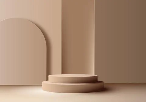 3D realistic modern style empty beige color podium stand with geometric rec.. Stock Illustration