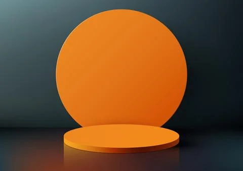 3D realistic modern style empty orange podium platform with circle backdrop.. Stock Illustration