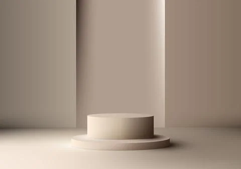 3D realistic modern style empty beige color podium stand with geometric rec.. Stock Illustration