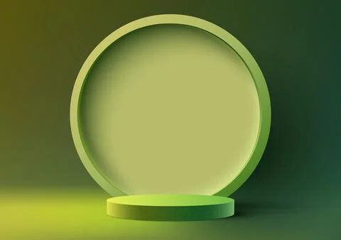 3D realistic modern style empty green podium stand with circle backdrop on .. Stock Illustration