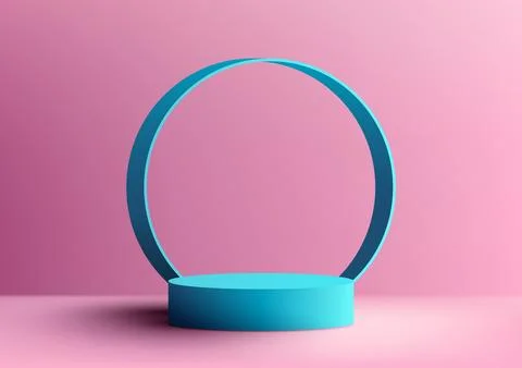 3D realistic modern style empty blue podium stand with blue circle backdrop.. Stock Illustration