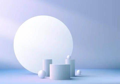 3D realistic modern style empty blue podium stand with white circle backdro.. Stock Illustration