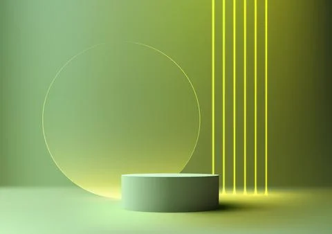 3D realistic modern style empty green color podium stand decoration with tr.. Stock Illustration