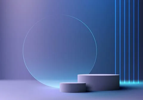 3D realistic modern style empty blue color podium stand decoration with tra.. Stock Illustration