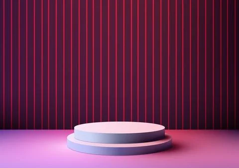 3D realistic modern technology style empty blue podium stand with red neon .. Stock Illustration