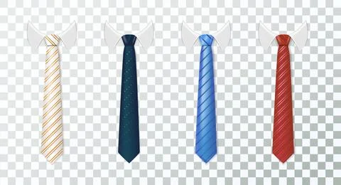 3d Realistic Neck tie with white collar. Tie neck vector with different stripe Stock Illustration