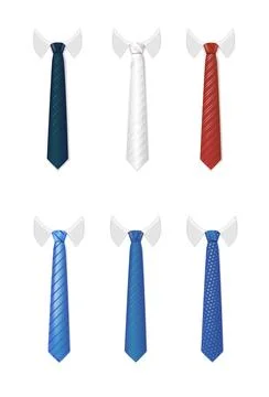3d Realistic Neck tie with white collar. Tie neck vector with different stripe 스톡 일러스트