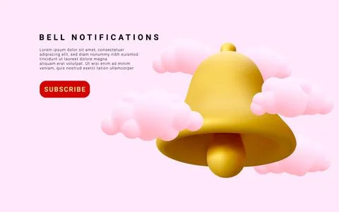 3d realistic notification bell whith clouds. Vector illustration. Stock Illustration