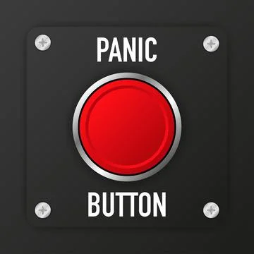 3D realistic panic button on black background. Vector illustration. Stock Illustration